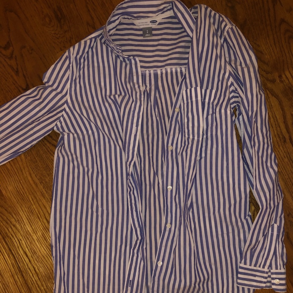 Blue and white striped button down